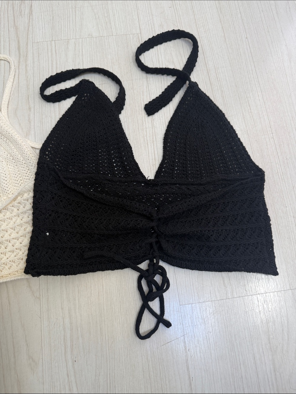 SHEIN Crochet Halter Bralette Set — Black & Cream - Picture 4 of 9